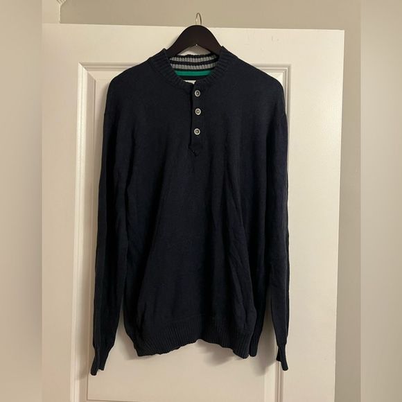 Linksoul Button Henley Cashmere Kissed Sweater with Pockets in Navy Blue Size M - Picture 5 of 12